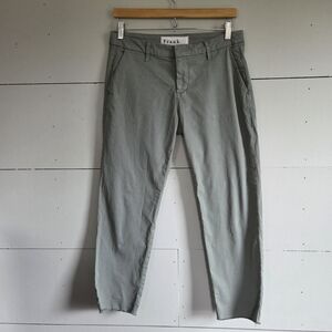 Frank & Eileen Women's Chino Pants Green Cotton Elastane Button Zipper Raw Hem